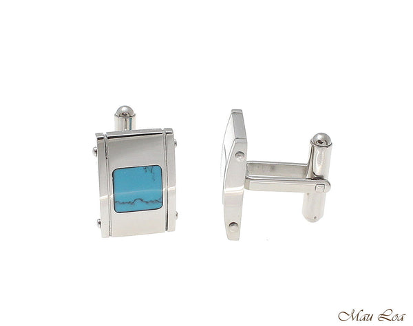 Stainless Steel Turquoise 13x20mm Dome Men's Cufflink