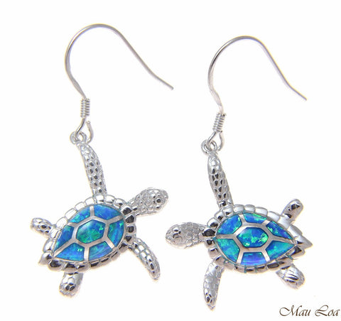 925 Sterling Silver Rhodium Hawaiian Honu Sea Turtle Opal Hook Wire Earrings