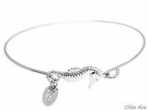 Rhodium Plated on Brass Hawaiian Seahorse Open Bangle Bracelet