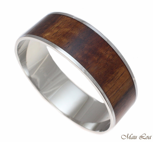 22mm Hawaiian Koa Wood Rhodium Plated on Brass Bangle Bracelet Size 7 - 9