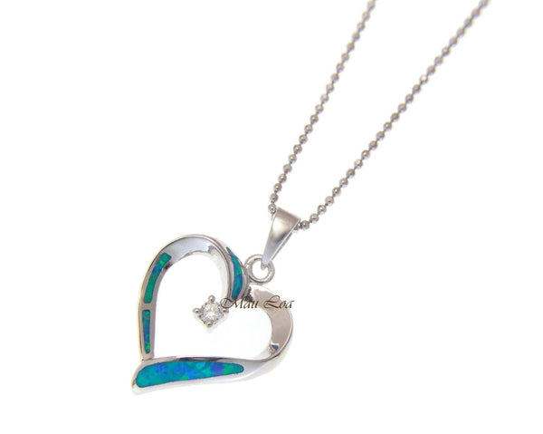 925 Sterling Silver Hawaiian Heart Opal CZ Pendant Charm