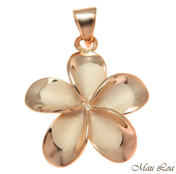 925 Silver Pink Rose Gold Hawaiian Plumeria Flower No CZ Stone Pendant 10-25mm