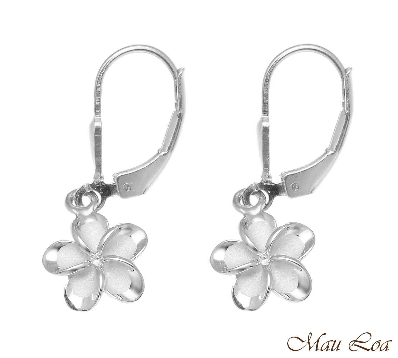 925 Silver Rhodium Hawaiian Plumeria Flower No CZ Stone Leverback Earrings