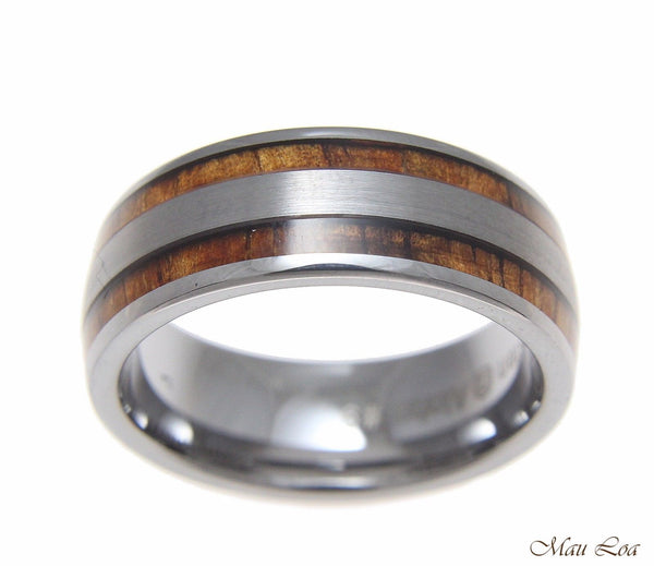 Tungsten 8mm Wedding Band Ring Hawaiian Koa Wood Inlay Comfort Fit Size 6-14