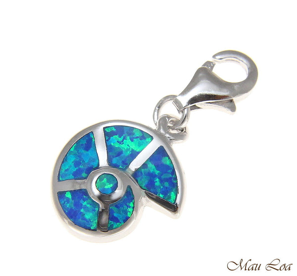 925 Silver Rhodium Hawaiian Nautilus Sea Shell Opal Clasp Enhancer Pendant Charm