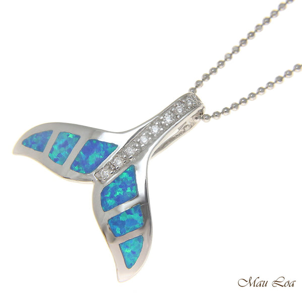 925 Sterling Silver Rhodium Hawaiian Whale Tail Opal CZ Slider Pendant