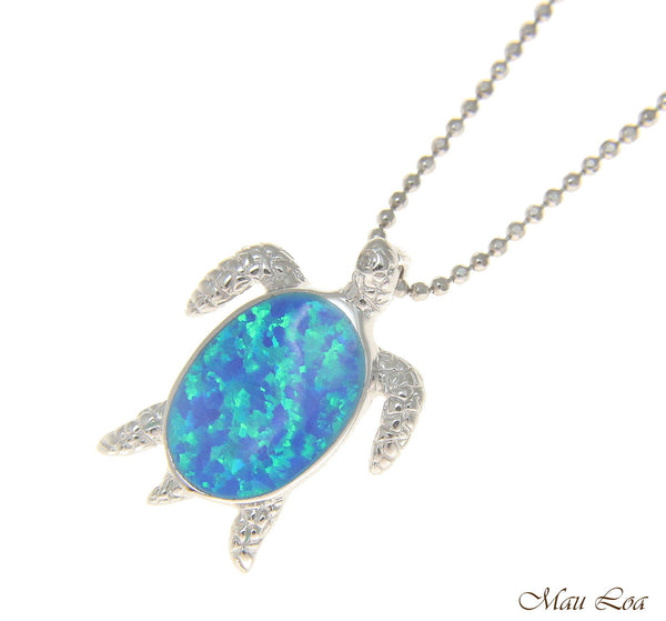 925 Sterling Silver Rhodium Hawaiian Honu Sea Turtle Opal Slider Pendant