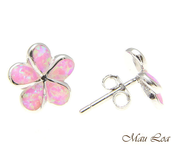 925 Silver Rhodium Hawaiian Plumeria Flower Pink Opal Post Stud Earrings 8-15mm