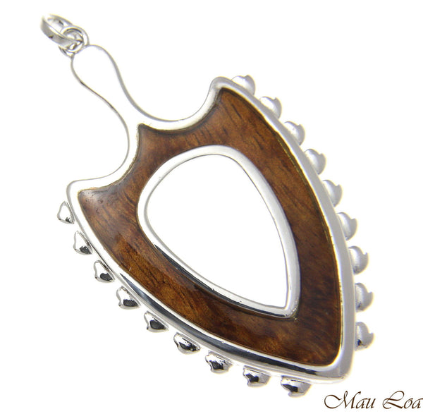 Koa Wood Hawaiian Polynesian Leiomano Shark Teeth Weapon Rhodium Brass Pendant