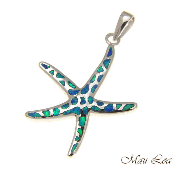 925 Silver Rhodium Hawaiian Starfish Sea Star Opal Pendant Small Medium Large
