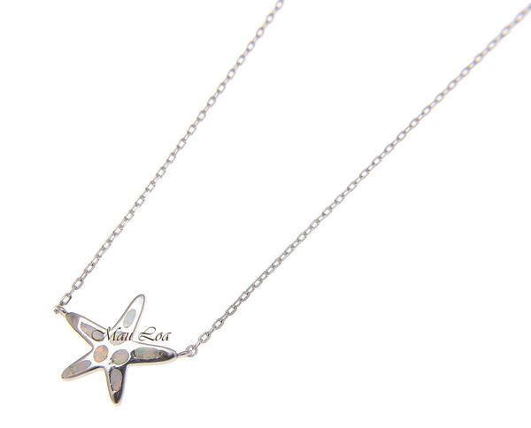 925 Silver Hawaiian Starfish Sea Star White Opal Necklace Chain Included 18"+2"