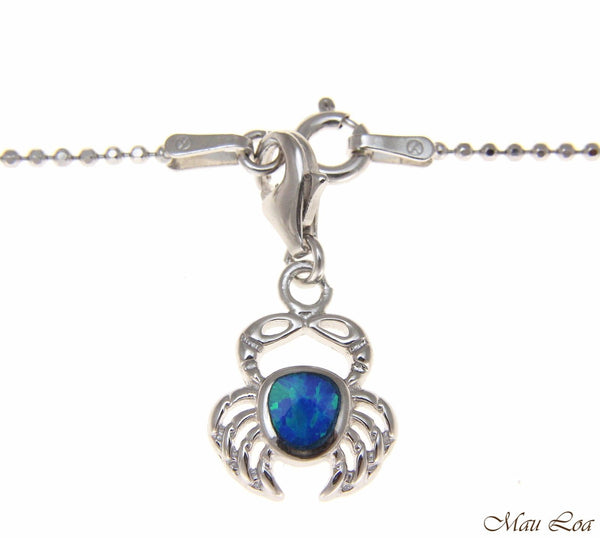 925 Sterling Silver Rhodium Hawaiian Crab Blue Opal Clasp Enhancer Pendant Charm