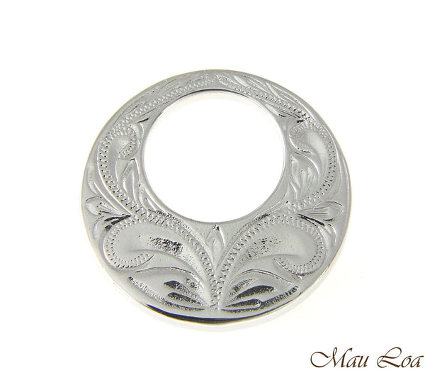 Koa Wood Hawaiian Scroll Circle Ocean Wave Rhodium Silver Plated Brass Pendant