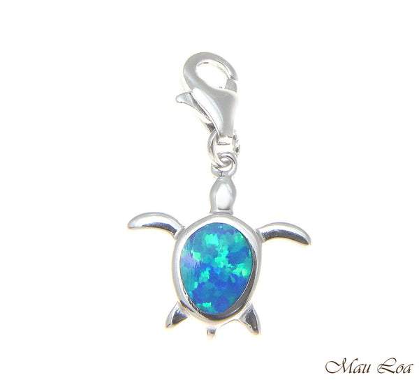 925 Sterling Silver Rhodium Hawaiian Honu Turtle Opal Enhancer Pendant Charm