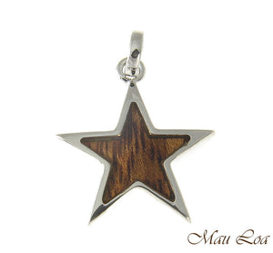 Koa Wood Hawaiian Star Rhodium Silver Plated Brass Pendant Charm