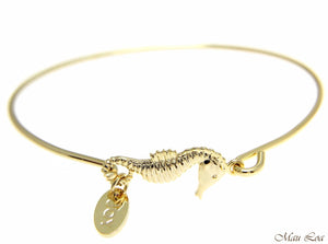 Yellow Gold Plated on Brass Hawaiian Seahorse Open Bangle Bracelet