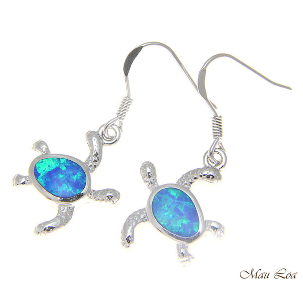 925 Sterling Silver Rhodium Hawaiian Honu Sea Turtle Opal Hook Wire Earrings