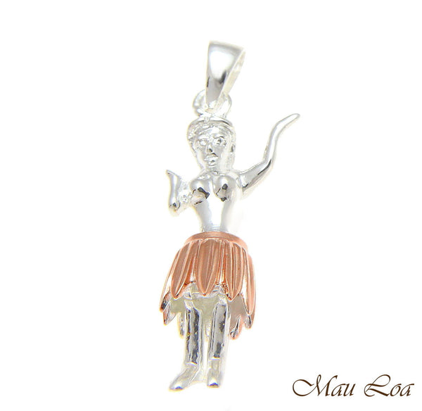 925 Sterling Silver Hawaiian Hula Girl Dancer Movable Pink Gold 2 Tone Pendant