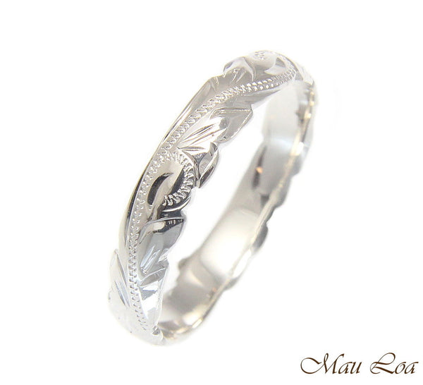 925 Sterling Silver 4mm Cut Out Edge Hawaiian Scroll Hand Engraved Ring Band