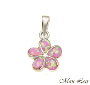 925 Sterling Silver Rhodium Pink Opal Hawaiian Plumeria Flower Pendant 12-30mm