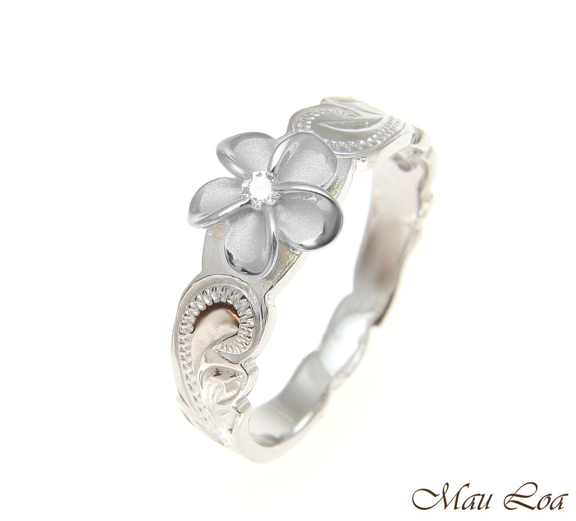 925 Sterling Silver Hawaiian Scroll Rhodium CZ Plumeria Flower Ring Size 1-10