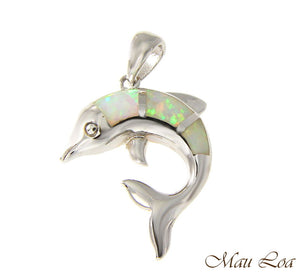 925 Sterling Silver Rhodium Hawaiian Dolphin White Opal Pendant Charm