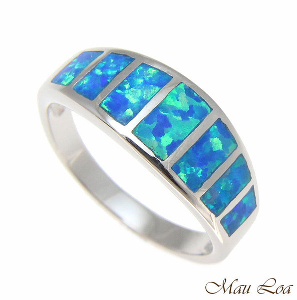 925 Sterling Silver Rhodium Women Men Blue Opal Ring Size 5-10
