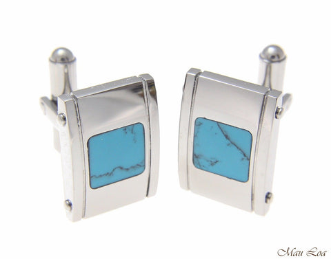 Stainless Steel Turquoise 13x20mm Dome Men's Cufflink