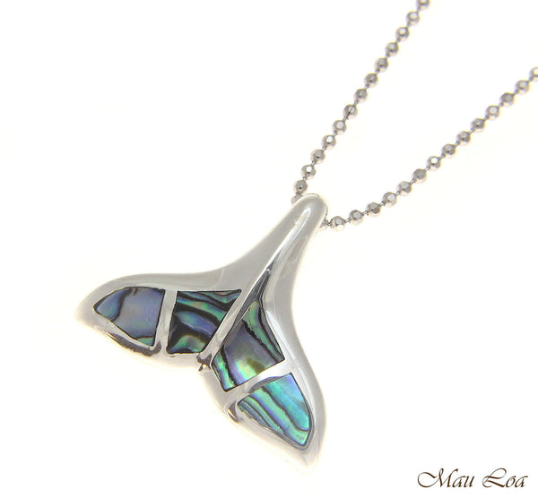 925 Sterling Silver Hawaiian Whale Tail Abalone Paua Shell Slider Pendant