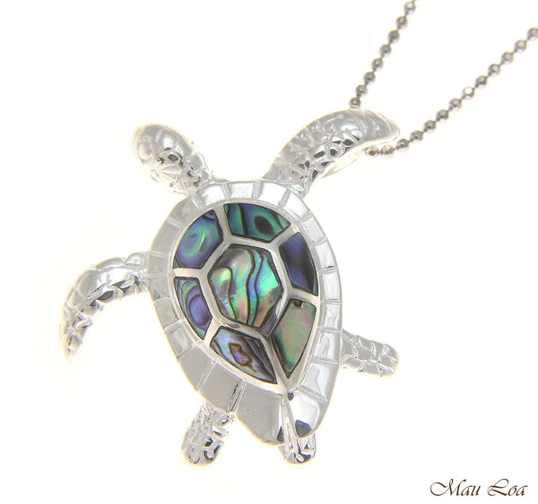 925 Sterling Silver Hawaiian Honu Sea Turtle Abalone Paua Shell Slider Pendant