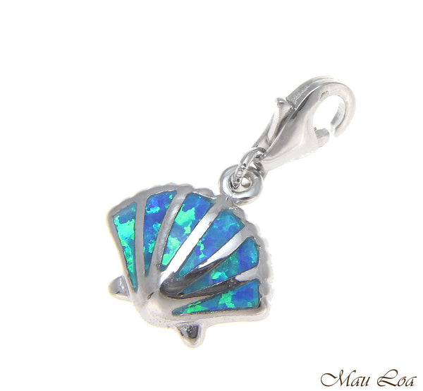 925 Silver Rhodium Hawaiian Sunrise Shell Blue Opal Clasp Enhancer Pendant Charm