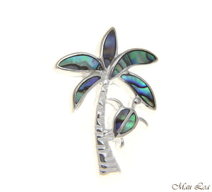 925 Sterling Silver Hawaiian Honu Turtle Palm Tree Abalone Paua Shell Pendant