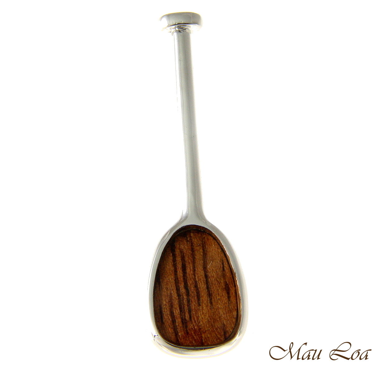 Koa Wood Hawaiian Stand Up Surf Paddle Rhodium Silver Plated Brass Slide Pendant