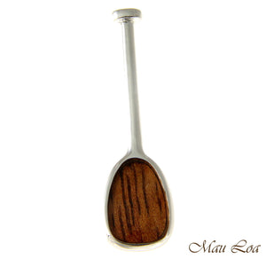 Koa Wood Hawaiian Stand Up Surf Paddle Rhodium Silver Plated Brass Slide Pendant