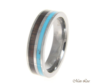 Tungsten 6mm Wedding Band Ring Turquoise Hawaiian Koa Wood Comfort Fit Size 5-13