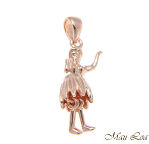 925 Sterling Silver Hawaiian Hula Girl Dancer Movable Pink Rose Gold Pendant