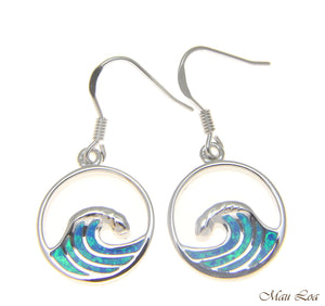 925 Sterling Silver Rhodium Hawaiian Ocean Wave Blue Opal Wire Hook Earrings