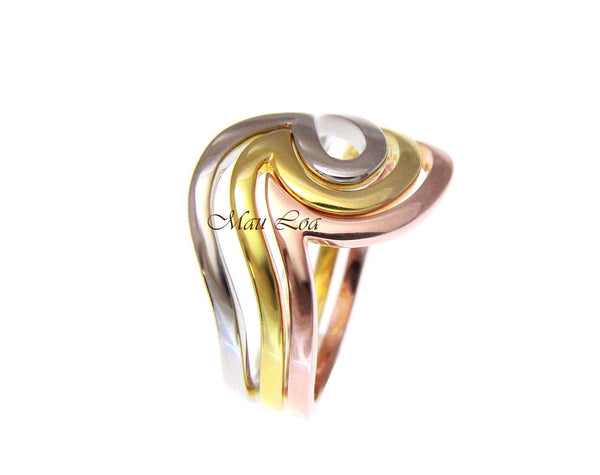 925 Sterling Silver Tricolor Plated Hawaiian Ocean Wave 3 in 1 Ring Size 5-10