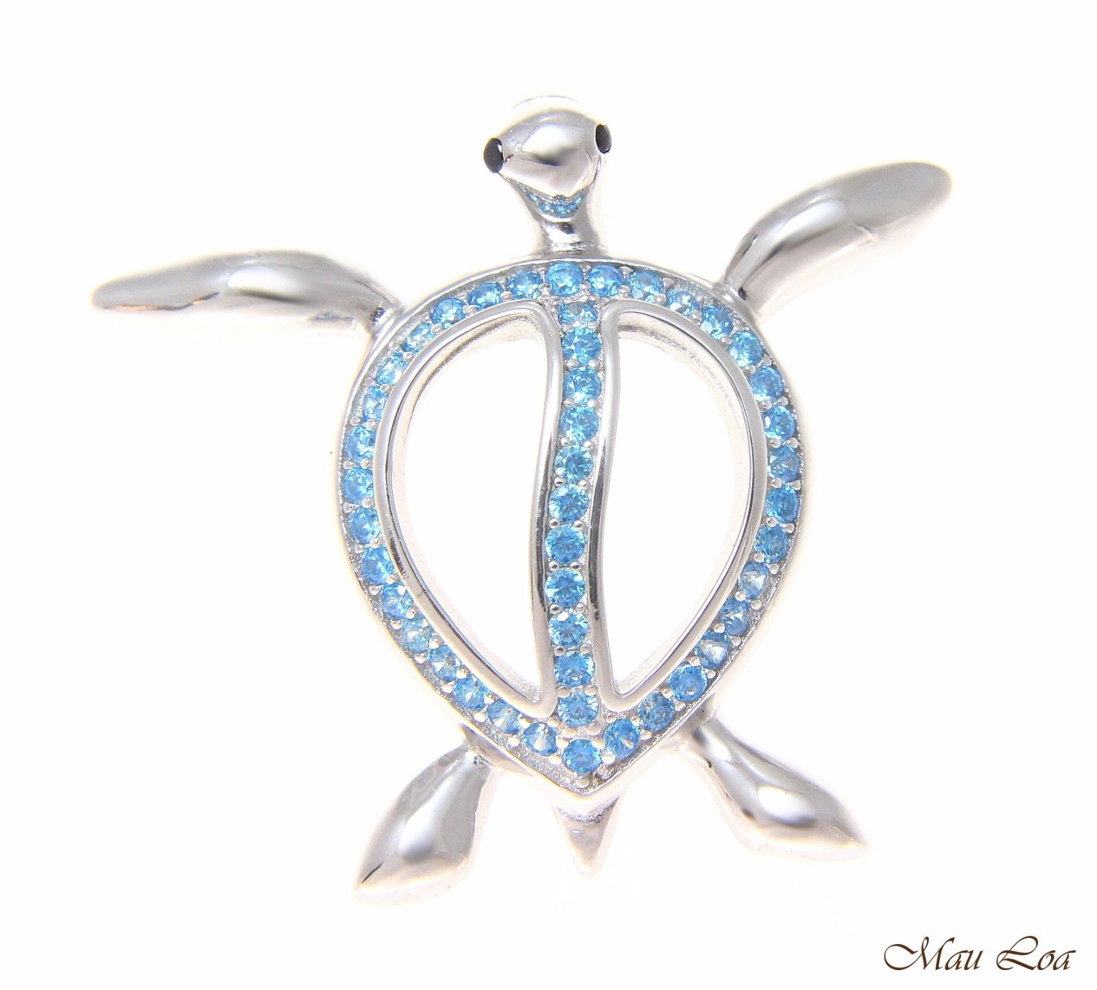 925 Silver Genuine Blue Topaz Hawaiian Sea Turtle Honu Slider Pendant