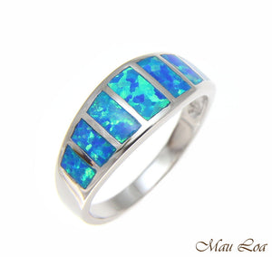 925 Sterling Silver Rhodium Women Men Blue Opal Ring Size 5-10