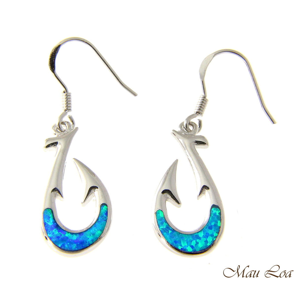 925 Sterling Silver Rhodium Hawaiian Fish Hook Blue Opal Hook Wire