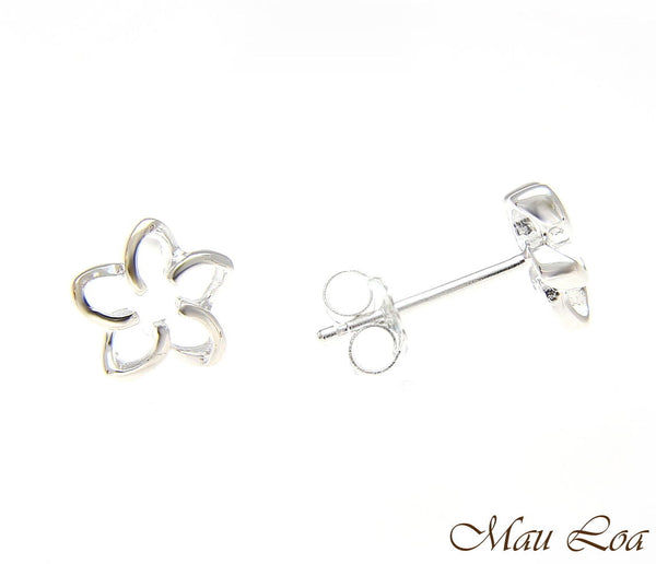 925 Silver Hawaiian Floating Outline Plumeria Flower Post Stud Earrings 8-18mm