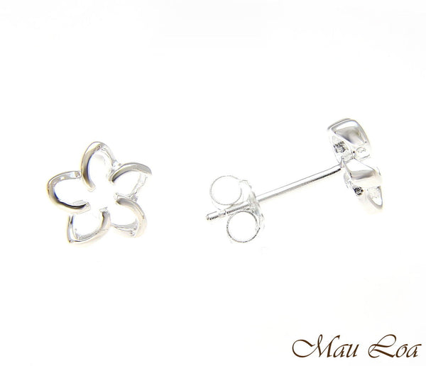 925 Silver Hawaiian Floating Outline Plumeria Flower Post Stud Earrings 8-18mm