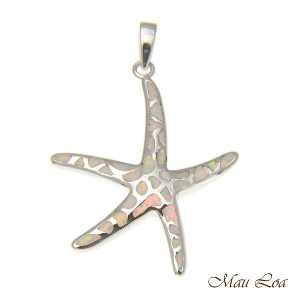 925 Silver Rhodium Hawaiian Starfish Sea Star White Opal Pendant Small Med Large