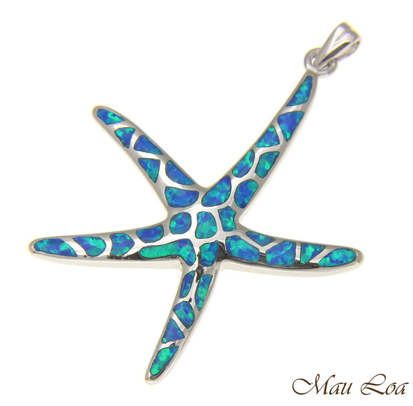 925 Silver Rhodium Hawaiian Starfish Sea Star Opal Pendant Small Medium Large