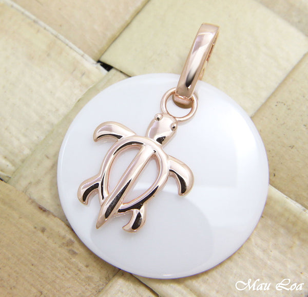 925 Silver Pink Rose Gold Hawaiian Honu Sea Turtle White Ceramic Circle Pendant
