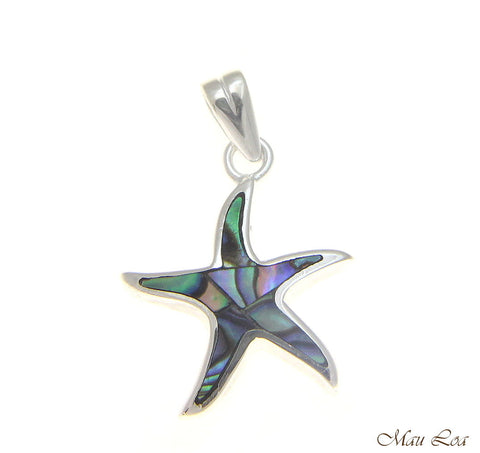 925 Sterling Silver Hawaiian 15mm Starfish Sea Star Abalone Paua Shell Pendant