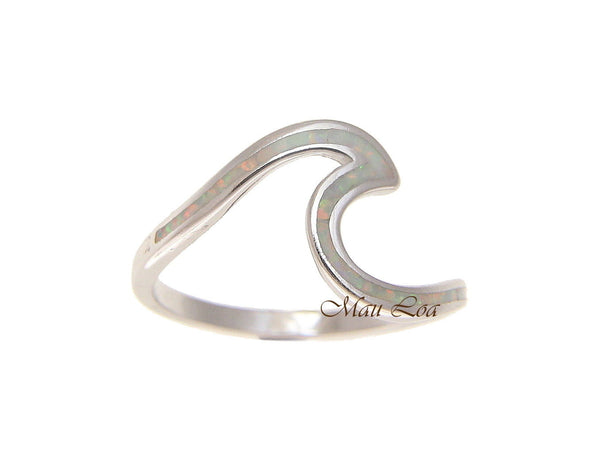 925 Sterling Silver Hawaiian Ocean Wave Shape White Opal Ring Size 5-10