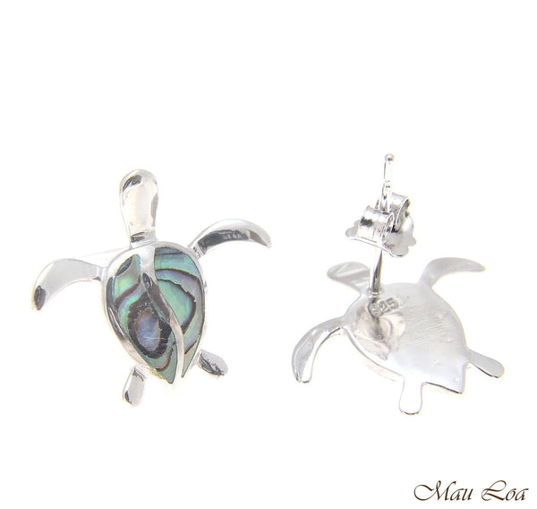 925 Sterling Silver Hawaiian Honu Sea Turtle Abalone Shell Paua Post Earrings