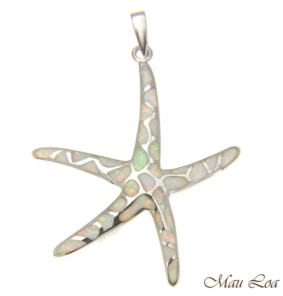 925 Silver Rhodium Hawaiian Starfish Sea Star White Opal Pendant Small Med Large